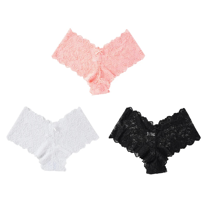 3 pièces Sexy dentelle florale culottes femmes slips taille basse Lingerie douce confortable femme sous-vêtements filles intimes culottes