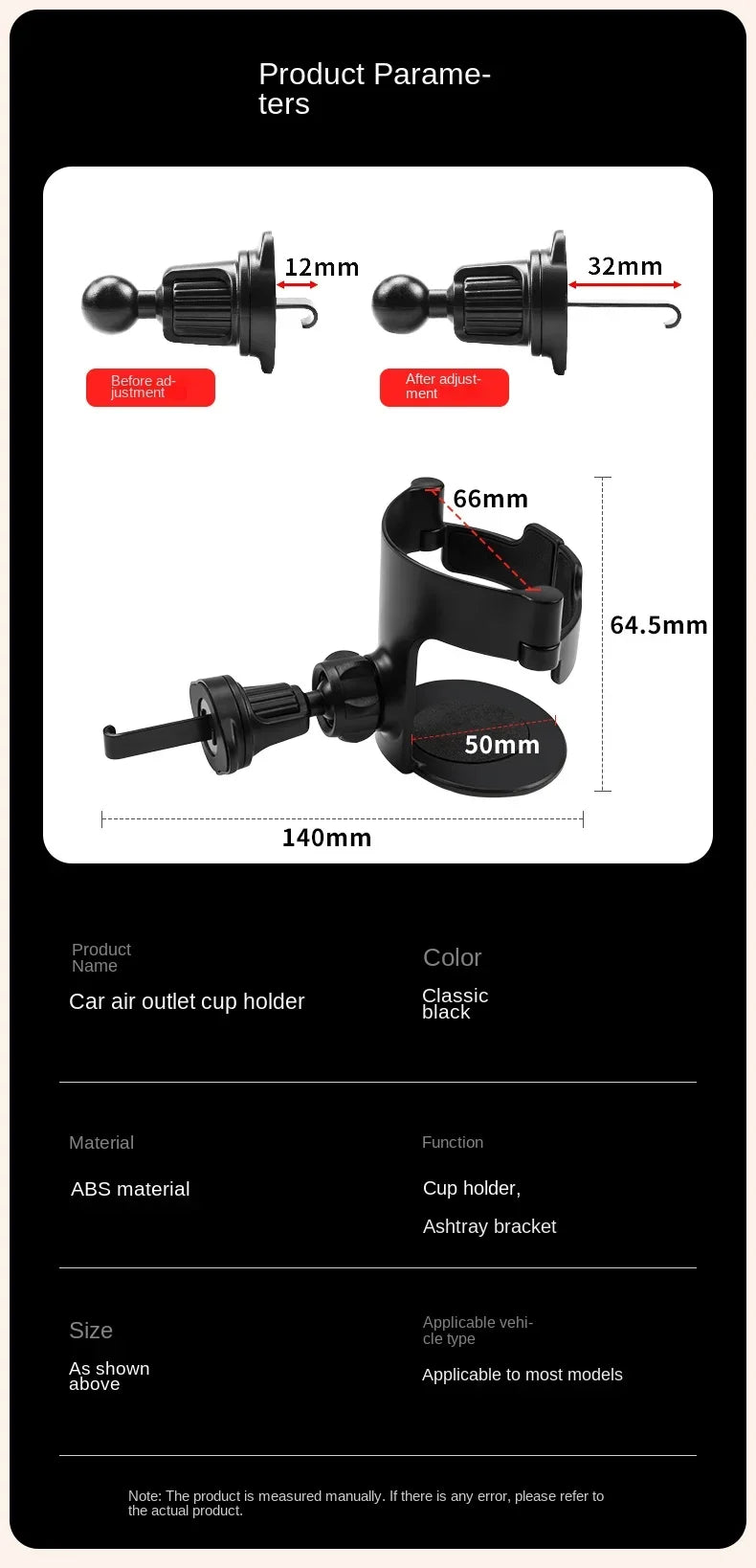Porte-gobelet d'eau pour voiture, porte-boisson au thé, sortie de climatisation, cendrier, siège à cadre fixe, multifonction