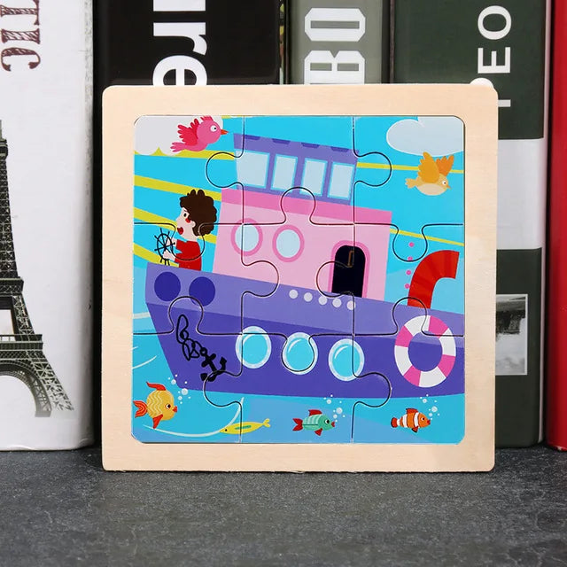 Puzzle en bois de petite taille, jouets Montessori pour bébé, jeu de société 3D, jouets éducatifs, cadeau pour enfants, 9 pièces