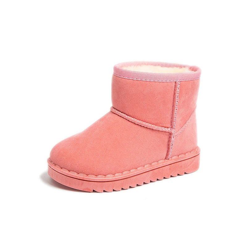Bottes de neige pour enfants, Style concis, peluche épaisse, bottes courtes d'hiver pour enfants, couleur unie, chaussures classiques unisexes à enfiler pour garçons et filles 23-36