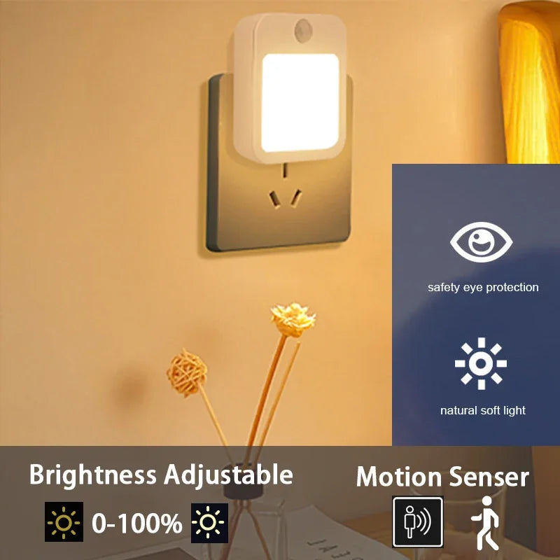 Lampe de chevet LED pour enfants, veilleuse avec prise US/EU, capteur de mouvement intelligent, applique murale pour la maison, adaptée au couloir