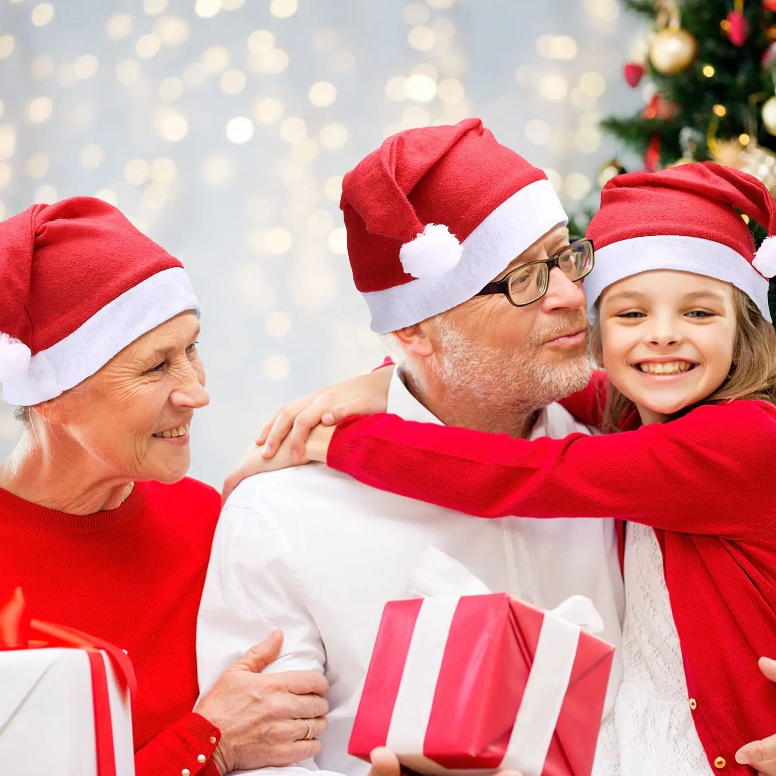 Chapeau de Noël rouge pour adultes et enfants, père Noël de dessin animé, arbre de Noël, articles de fête, cadeaux de Noël, décorations