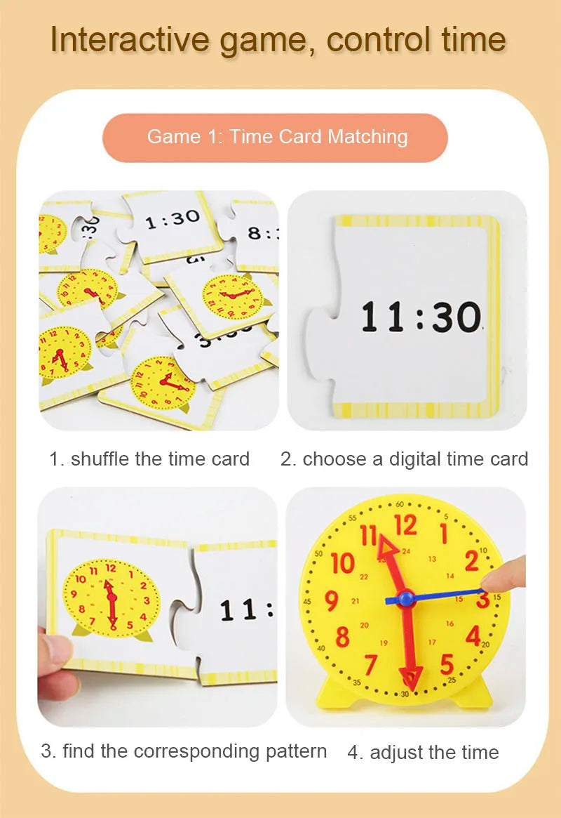 Horloge Montessori pour enfants, jouets éducatifs, heure, Minute, seconde Cognition, Puzzle assorti, outils pédagogiques précoces pour enfants d'âge préscolaire