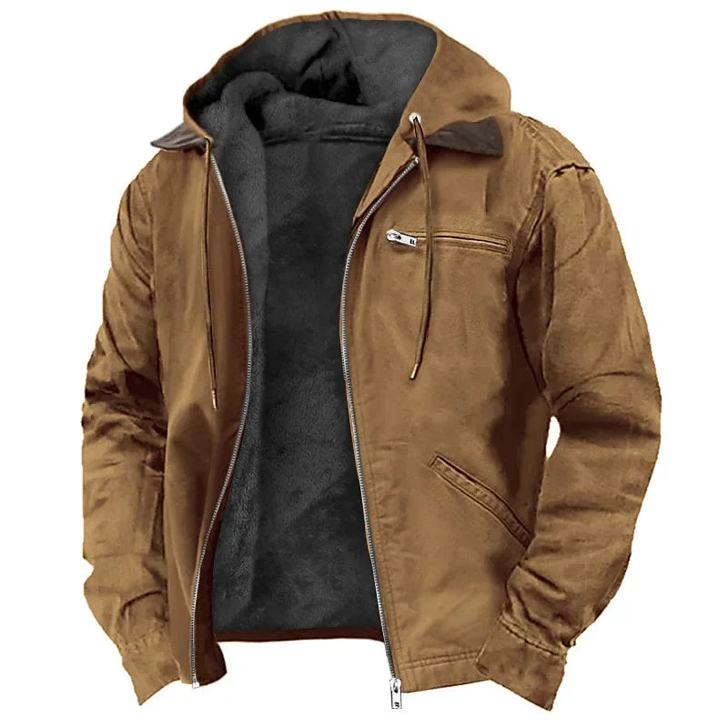 Men's New Fashion Casual Hooded Jacket, Retro Zip-Up Coat, Lightweight Streetwear, Versatile Outerwear for Spring and Autumn