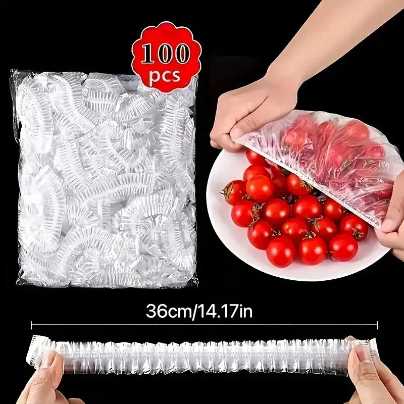 Couvercles de stockage des aliments élastiques réutilisables, transparents, 100 paquets, bol en plastique extensible, plaque d'étanchéité, non parfumé, Alternative parfaite