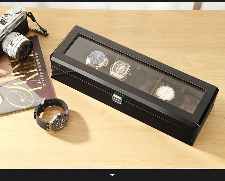 Boîtes à Montres en Bois Noir à 6 Fentes pour Homme, Présentoir de Magasin, Pratique, Rangement de Bijoux