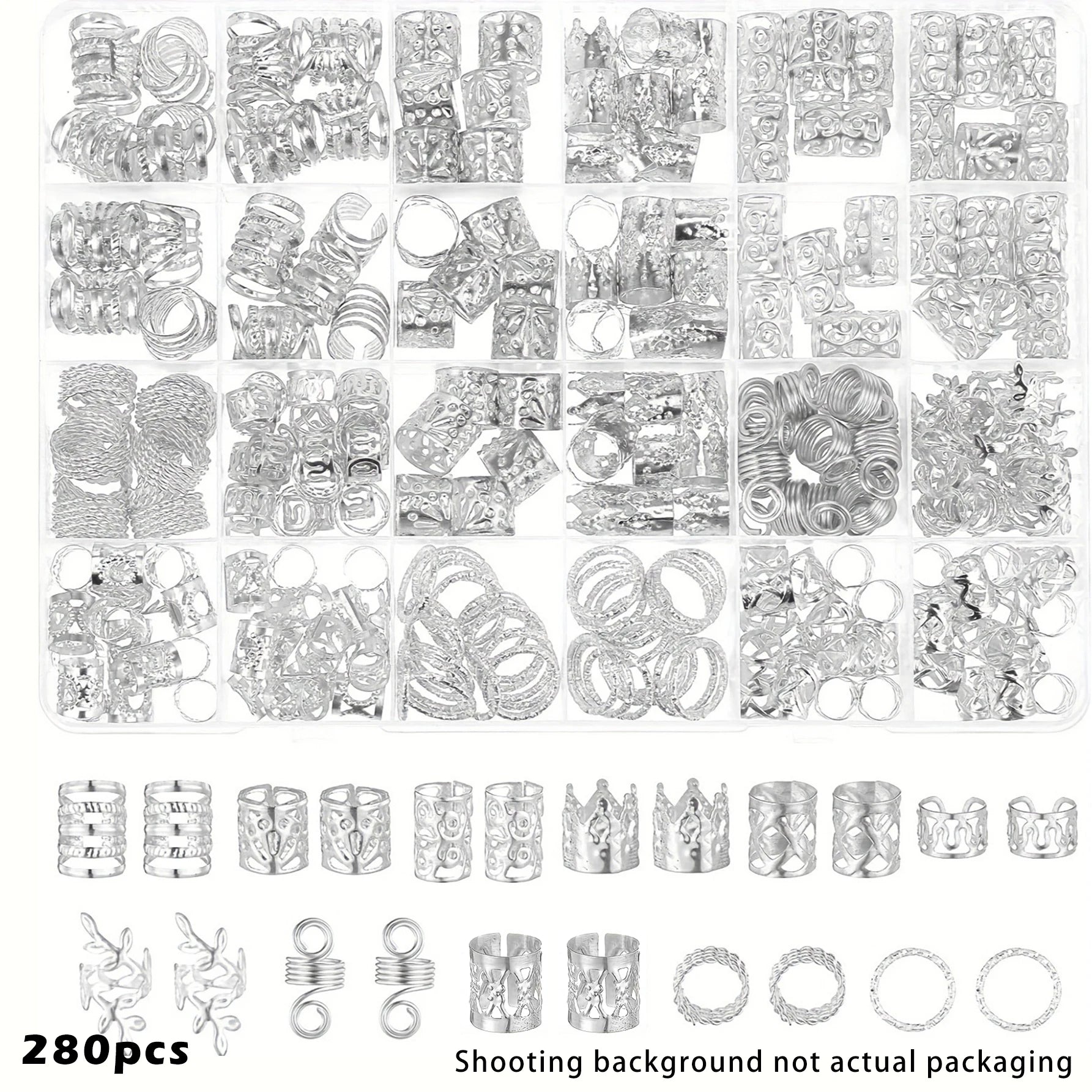 Ensemble d'accessoires pour cheveux en alliage unisexe, style bohème élégant, motifs creux et perlés, forme ronde, bijoux de cheveux décoratifs, 280 pièces