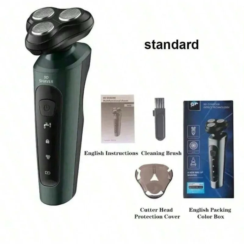 Rasoirs électriques 9D pour hommes, tondeuse électrique étanche, utilisation humide et sèche, batterie Rechargeable, rasoir rotatif, Machine de rasage