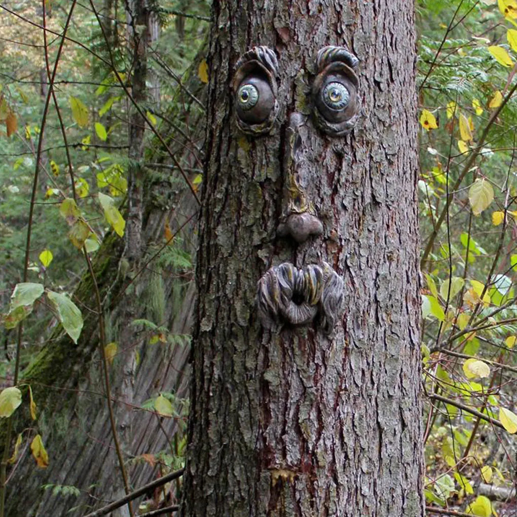 Décor de jardin enchanteur en résine avec visage d'arbre, matériaux de décoration, application multi-scènes, fantôme d'écorce, ornement de visage