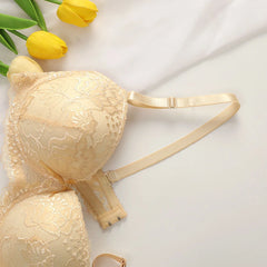 Ensemble 2 pièces soutien-gorge et culotte Sexy en dentelle transparente, vêtements floraux à armatures, lingerie Push Up pour femmes