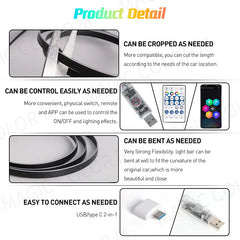 Vegetting 140cm lumières d'ambiance de voiture LED intérieur RGB symphonie atmosphère lampe USB APP contrôle à distance pour Tesla modèle 3 Y S X