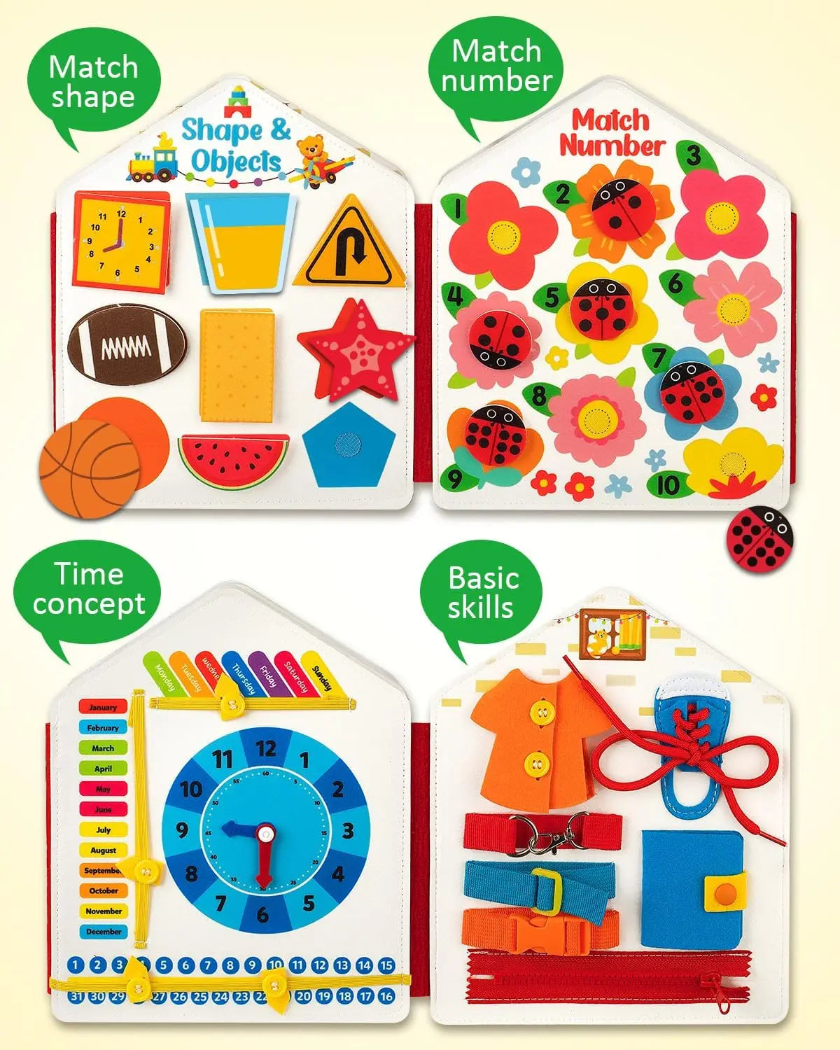 Livre d'activité Montessori en feutre pour tout-petits, planches sensorielles, motricité Fine, livre silencieux, jouets d'apprentissage préscolaire, cadeau éducatif