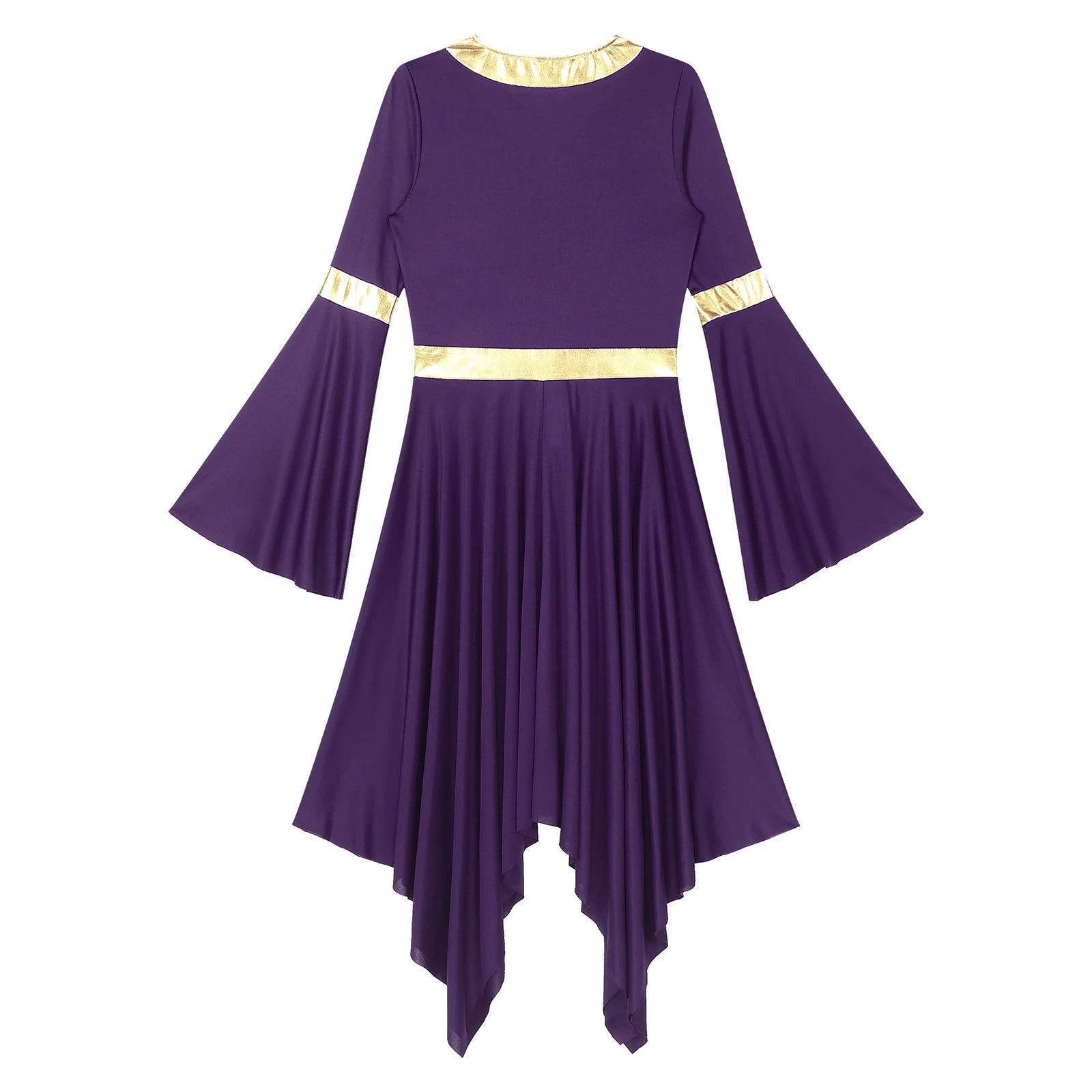 Robe de danse lyrique à manches longues pour femmes, robe à ourlet irrégulier, costume de spectacle liturgique, vêtements de danse modernes, culte de la chorale d'église