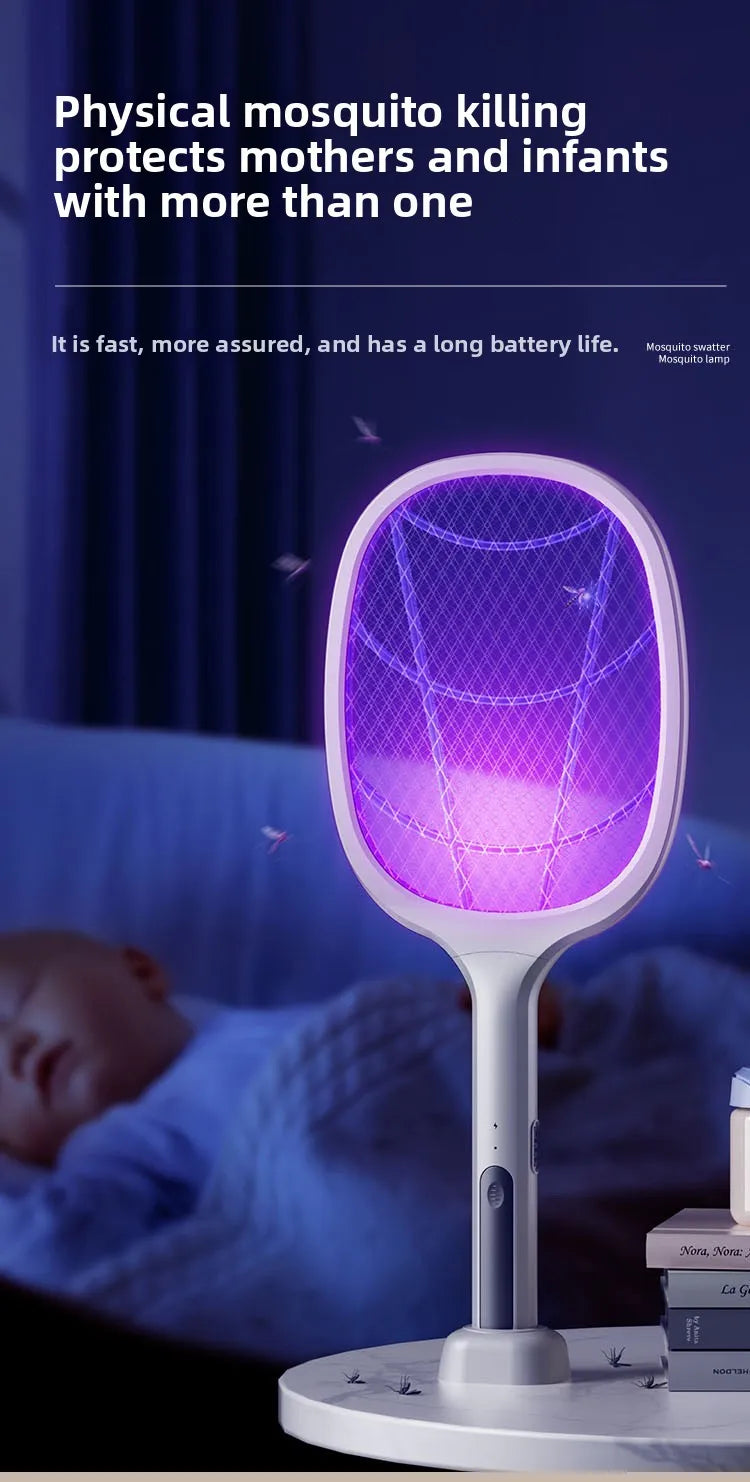 Tapette électrique anti-moustiques et lampe répulsive, Rechargeable par USB + Base, bâtons rechargeables, dispositif anti-insectes intérieur et extérieur 2 en 1