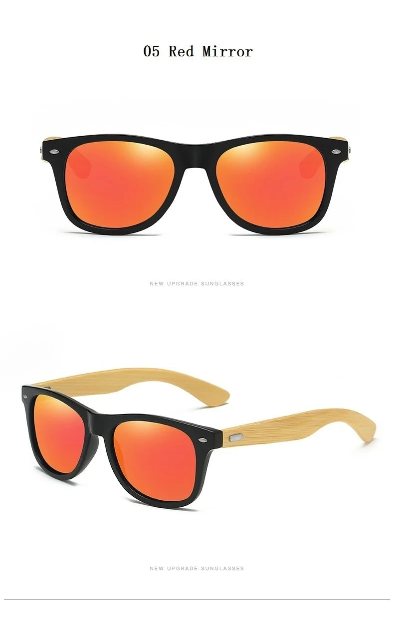 Lunettes de soleil en bois de bambou à la mode pour hommes et femmes, classiques carrées, Vintage, pour la conduite, noires, pour la pêche, UV400