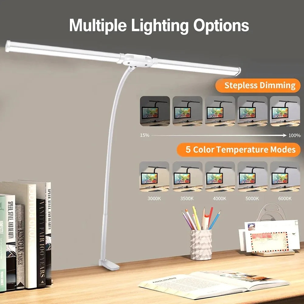 Lampe de bureau Led pour le bureau à domicile, lumière d'architecte de soins oculaires avec pince, lampe à pince de Table pour moniteur d'ordinateur à Double tête, pour la lecture