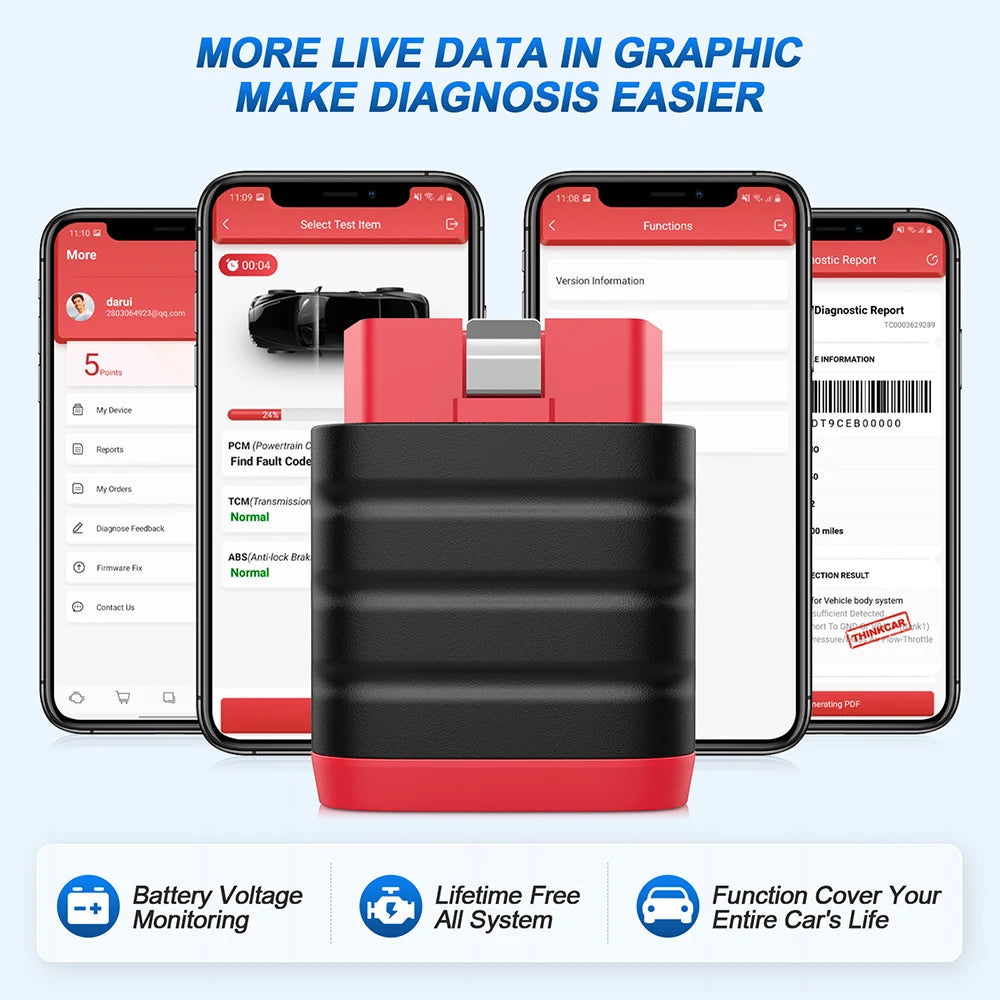 THINKCAR THINKDIAG MINI Auto OBD2 Bluetooth Scanner Full System Diagnostic Tool for All Cars - Free Lifetime Car Diagnostic Scan Tool