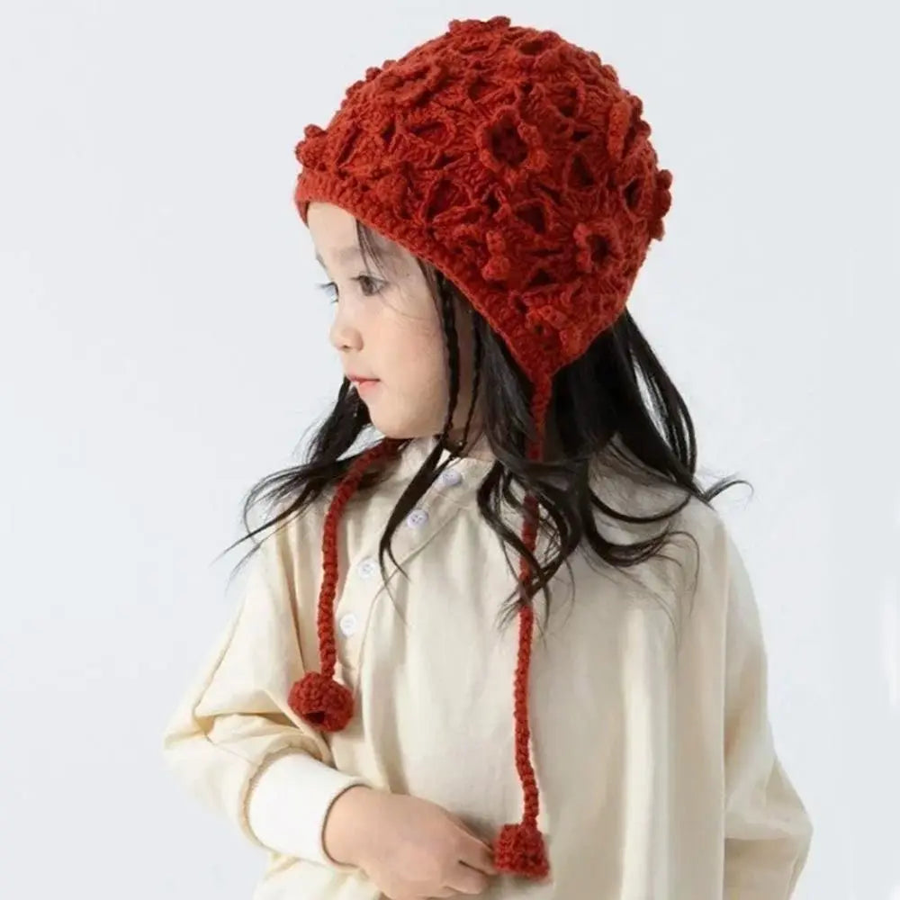 Chapeau respirant fait à la main pour enfants, crânes au crochet à fleurs creuses, style bohème, béret polyvalent, casquette pour enfants, filles