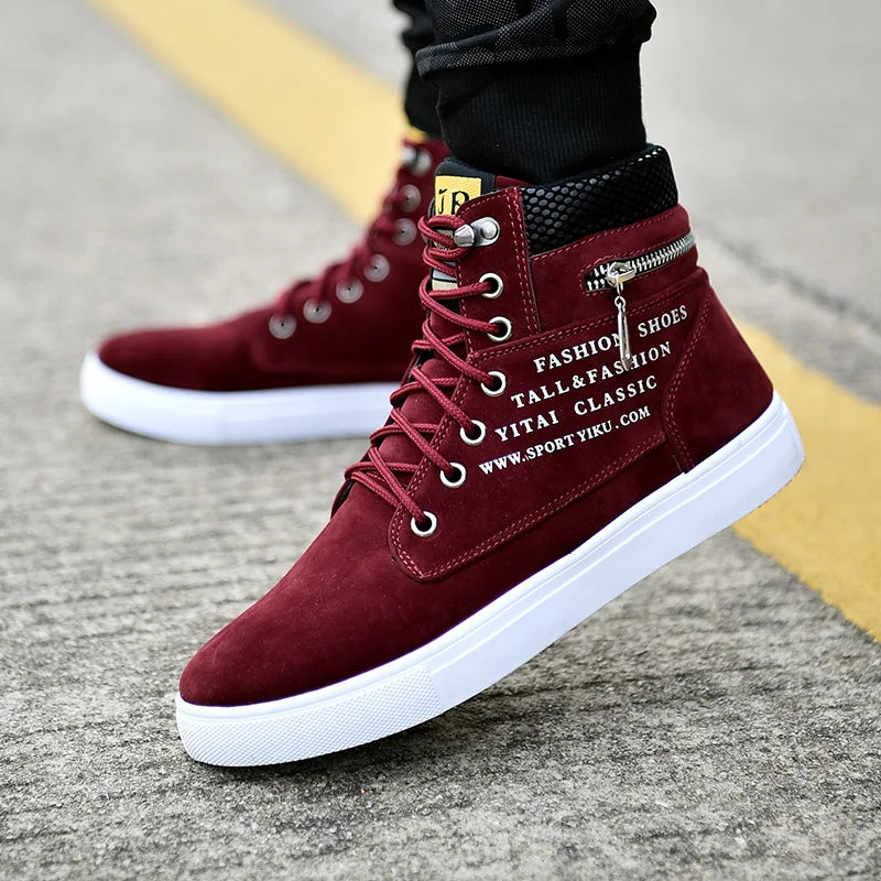 Chaussures de skateboard en cuir pour hommes, baskets montantes, chaussures de sport décontractées, chaussures de rue, chaussures de marche plates