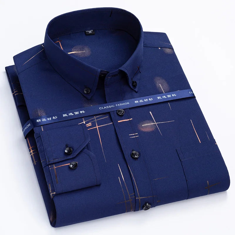 Men's dress shirts spring autumn last special offer Non-iron Anti-wrinkle business casual printed slim fit Plaid men's shirt