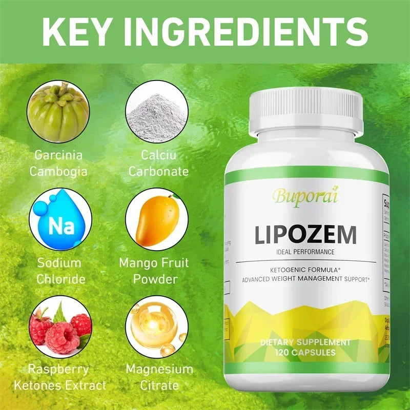 Lipozem naturel - Suppresseur d'appétit, brûleur de graisse, soulage le gonflage et le constipation, améliore le métabolisme - 120 capsules