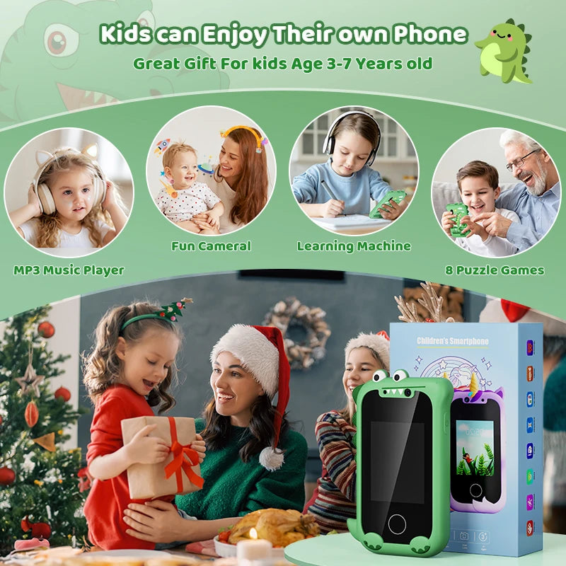 Téléphone jouet intelligent pour enfants, téléphone de jeu à écran tactile, lecteur de musique MP3 avec double caméra pour fille et garçon, cadeaux de noël et d'anniversaire