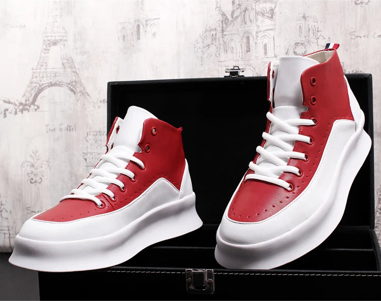 Marque designer hommes bottes rouge blanc chaussures en cuir de vache beaux appartements chaussure plate-forme botte cheville botas masculinas chaussures homme