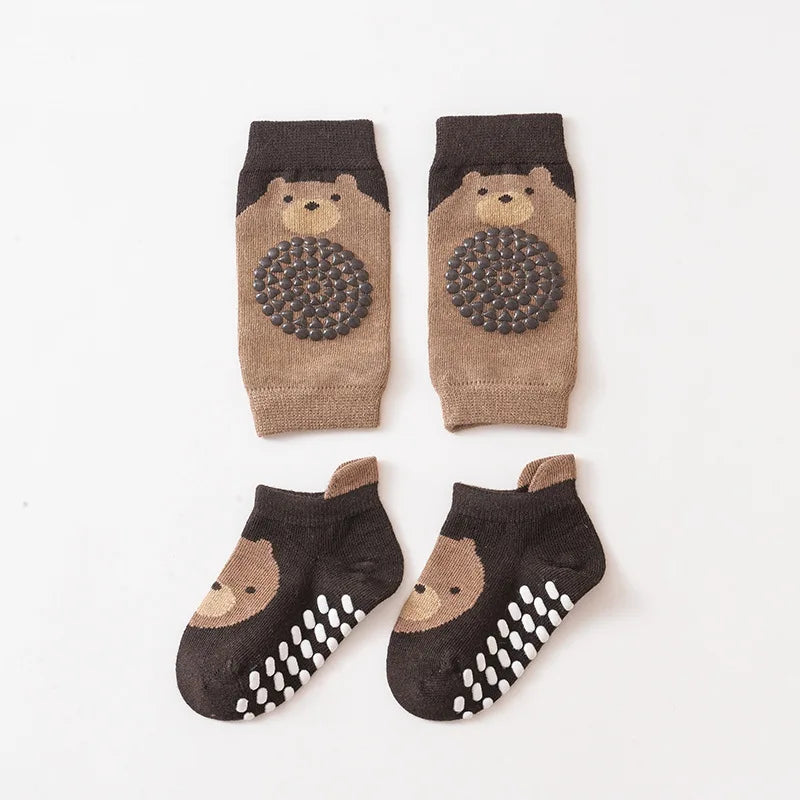 Ensemble de genouillères et de chaussettes de sol pour bébé, coussin non ald inoling, protecteur de chaussettes pour tout-petits, genouillère de sécurité, fille et garçon, 2 pièces