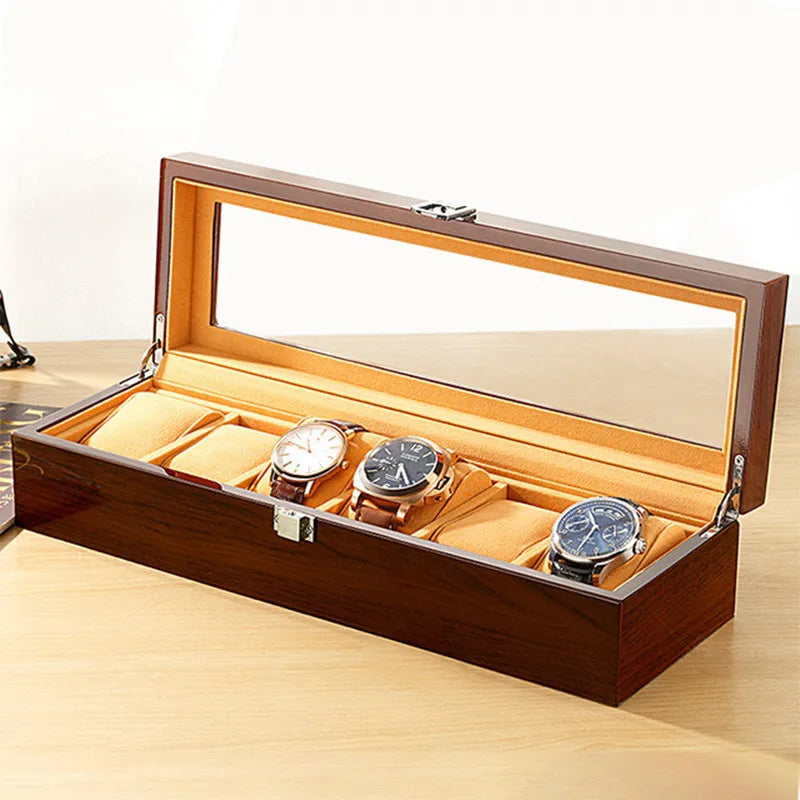 Boîtes à Montres en Bois Noir à 6 Fentes pour Homme, Présentoir de Magasin, Pratique, Rangement de Bijoux