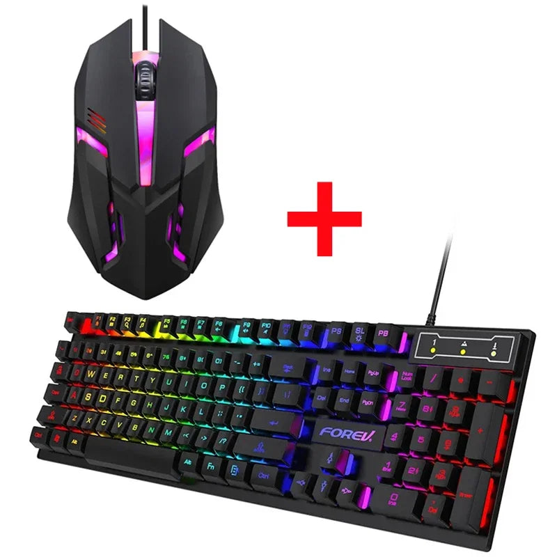 Clavier mécanique rétroéclairé à 104 touches, filaire, pour jeu, étanche, lumineux, ensemble clavier et souris pour Gamer, PC, ordinateur portable, bureau
