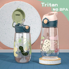Bouilloire à boire en plastique pour enfants, tasse d'école Portable, bouteille d'eau pour enfants avec paille saine et sans BPA, 450ML
