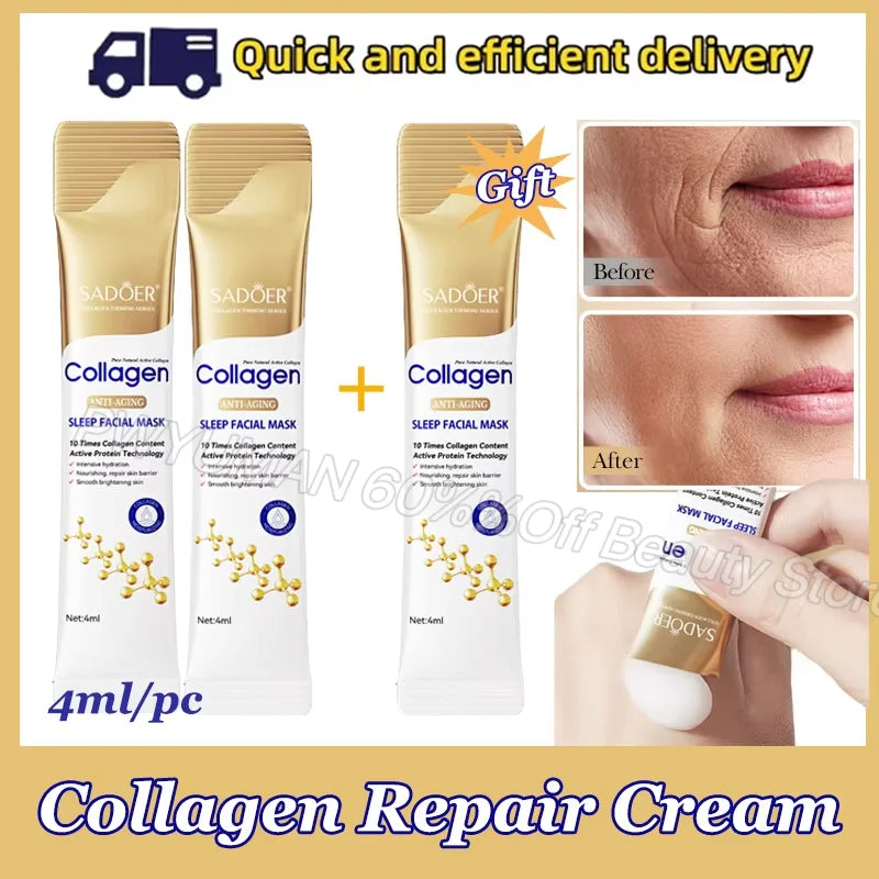 Masque Facial Anti-rides au collagène Bio, Anti-vieillissement, estompe les ridules, raffermissant, hydratant en profondeur, éclaircissant, réparation, soins pour la peau
