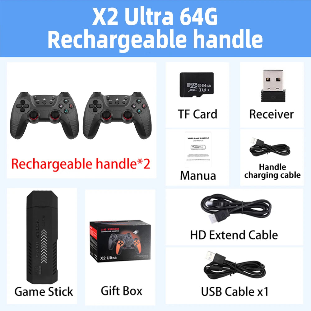 Console de jeu vidéo X2 Ultra, double manette sans fil, jeux rétro, cadeau de Noël, seulement 2.4G, 4K HD30000, 128G
