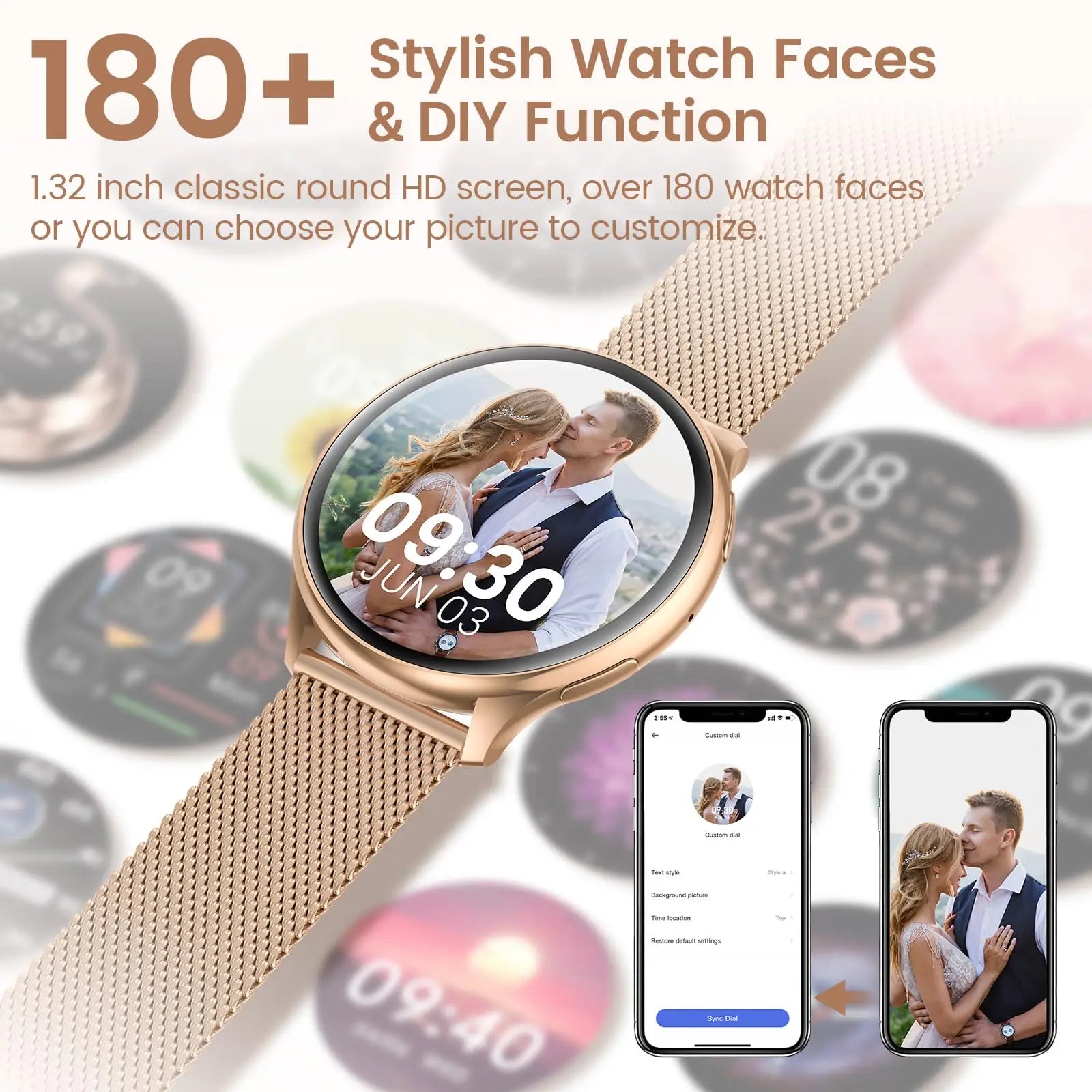 Montre intelligente pour femme avec fonction téléphone, écran tactile HD 1,39 pouces avec moniteur, cycle menstruel, surveillance du sommeil, pedom