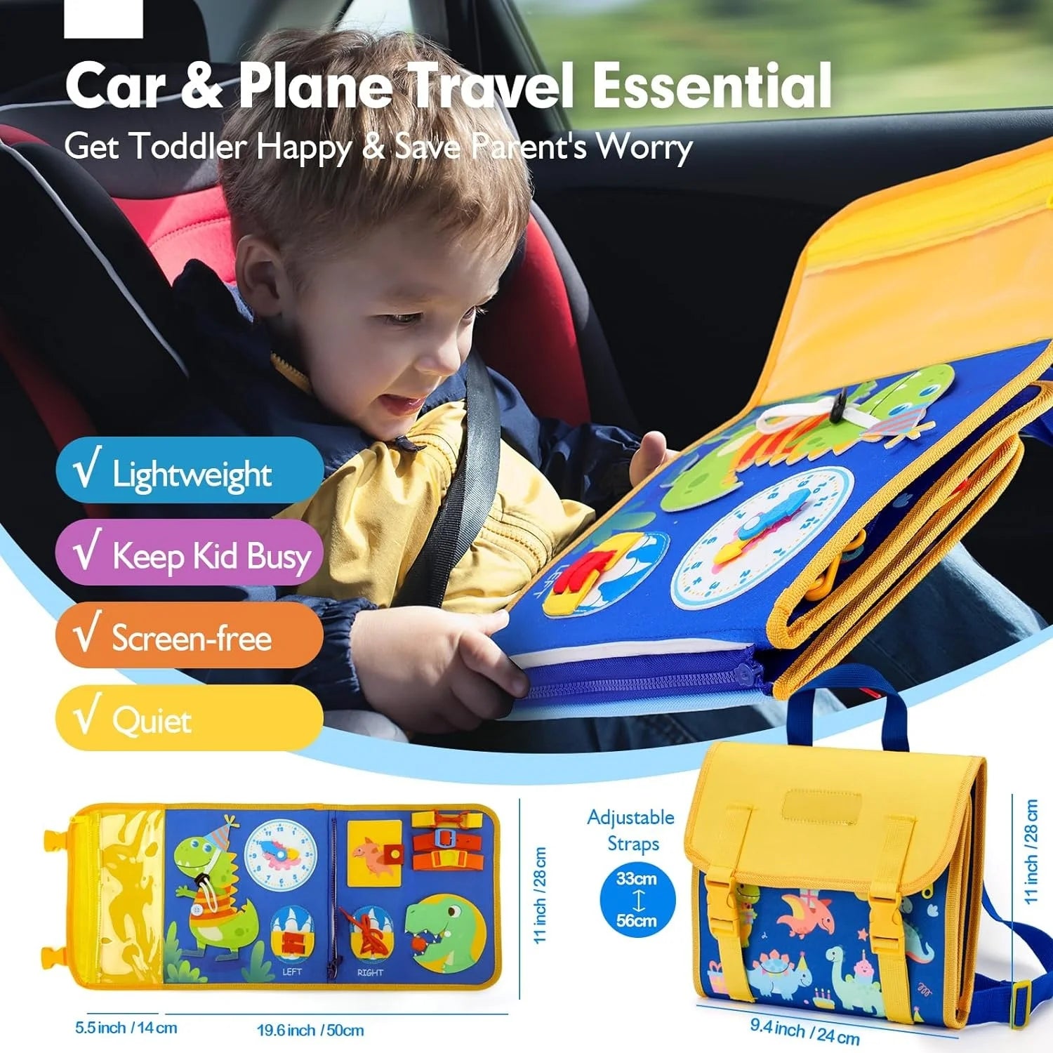 Jouets pour tout-petits, planche occupée, jouets Montessori, sac à dos occupé, activités d'apprentissage préscolaire, jouets pour enfants avec numéro, forme, habillage
