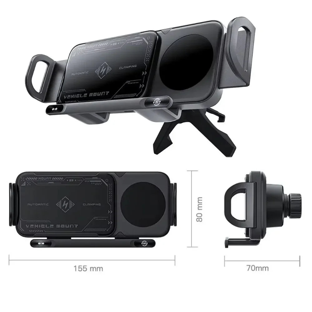 Support de téléphone portable/Pad Intelligent élevé, support de téléphone magnétique pour voiture, support de téléphone rotatif automatique 2 en 1, chargeur de voiture sans fil