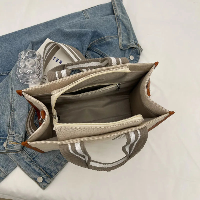 sac de luxe femme sac a mains femme sac bandouillère femme Sacs à main en tissu de lin pour femmes, sac à bandoulière rayé de grande capacité, sac fourre-tout de shopping, dernier document uni, lancé, qualité, 2024