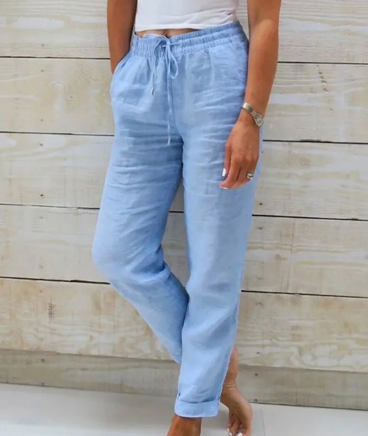 Pantalon en coton et lin pour femmes, taille haute, élastique, décontracté, à la mode, respirant, ample, nouvelle collection 2025