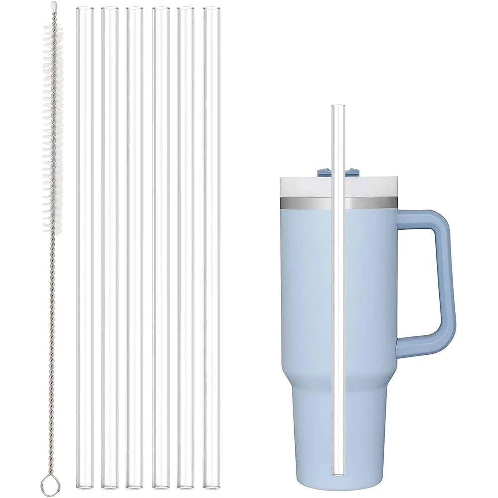 Paille de rechange réutilisable avec brosse pour livres, plastique transparent, compatible avec gobelet Stanley 40 oz 30 oz, 6 pièces, 30cm