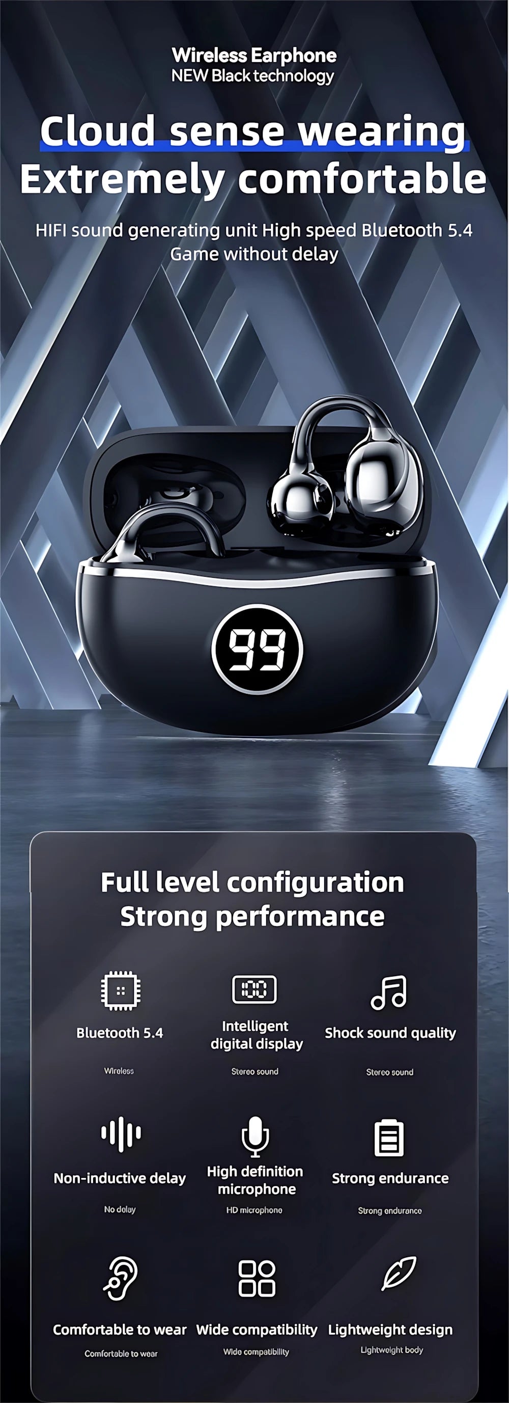 Casque sans fil Fone Bluetooth casque avec micro mains libres suppression du bruit écouteurs Clip oreille musique sport jeu bouchon d'oreille