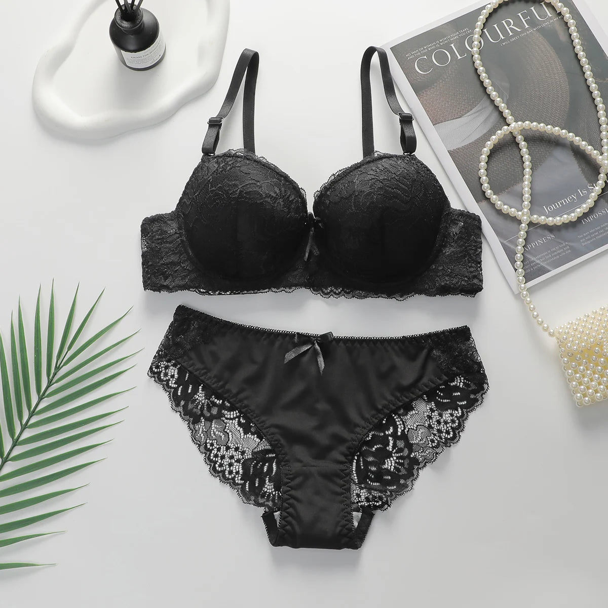 2-piece set: sexy bra and panties in sheer lace, floral underwired clothing, push-up lingerie for women 