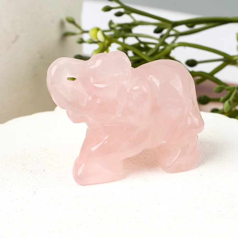 Figurine d'éléphant en pierre précieuse sculptée à la main, pierre naturelle, améthyste, mini statue d'animal, méditation de chakra d'artisanat en cristal, décoration d'intérieur