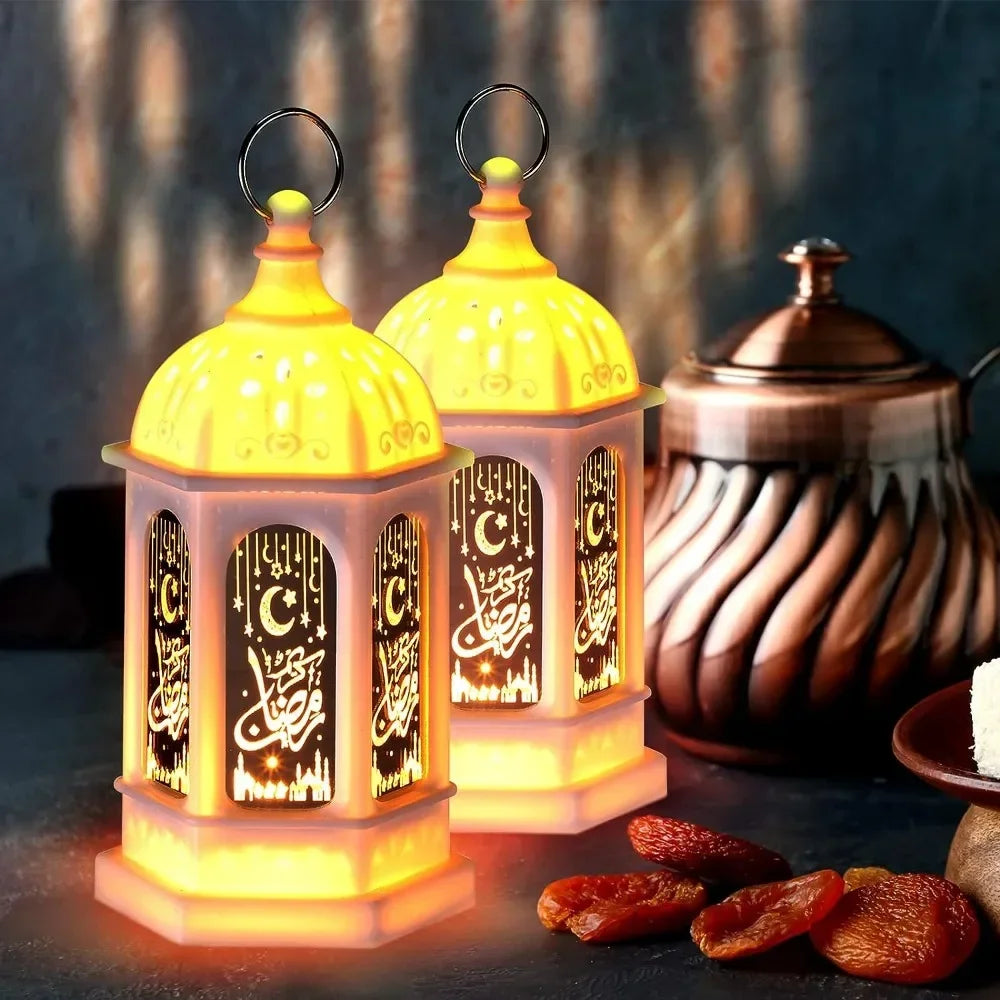 Ramadan Muslim Lantern, Eid Mubarak Ornament, LED Night Light for Festivals, Eid Al Adha Gift, Ramadan Gurbang Decoration for Home
