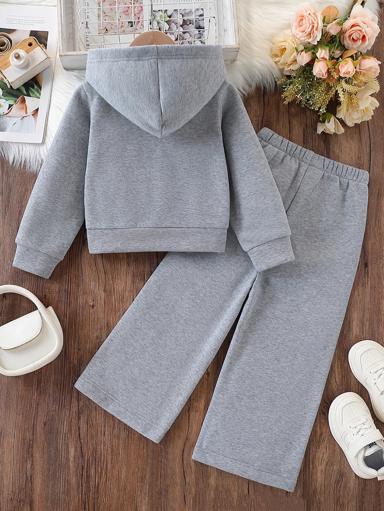 Ensemble 2 pièces pour filles, tenue doublée polaire d'automne et d'hiver, élégant et à la mode, veste à manches longues à capuche zippée + pantalon, ensemble deux pièces, vêtements chauds d'extérieur d'hiver pour