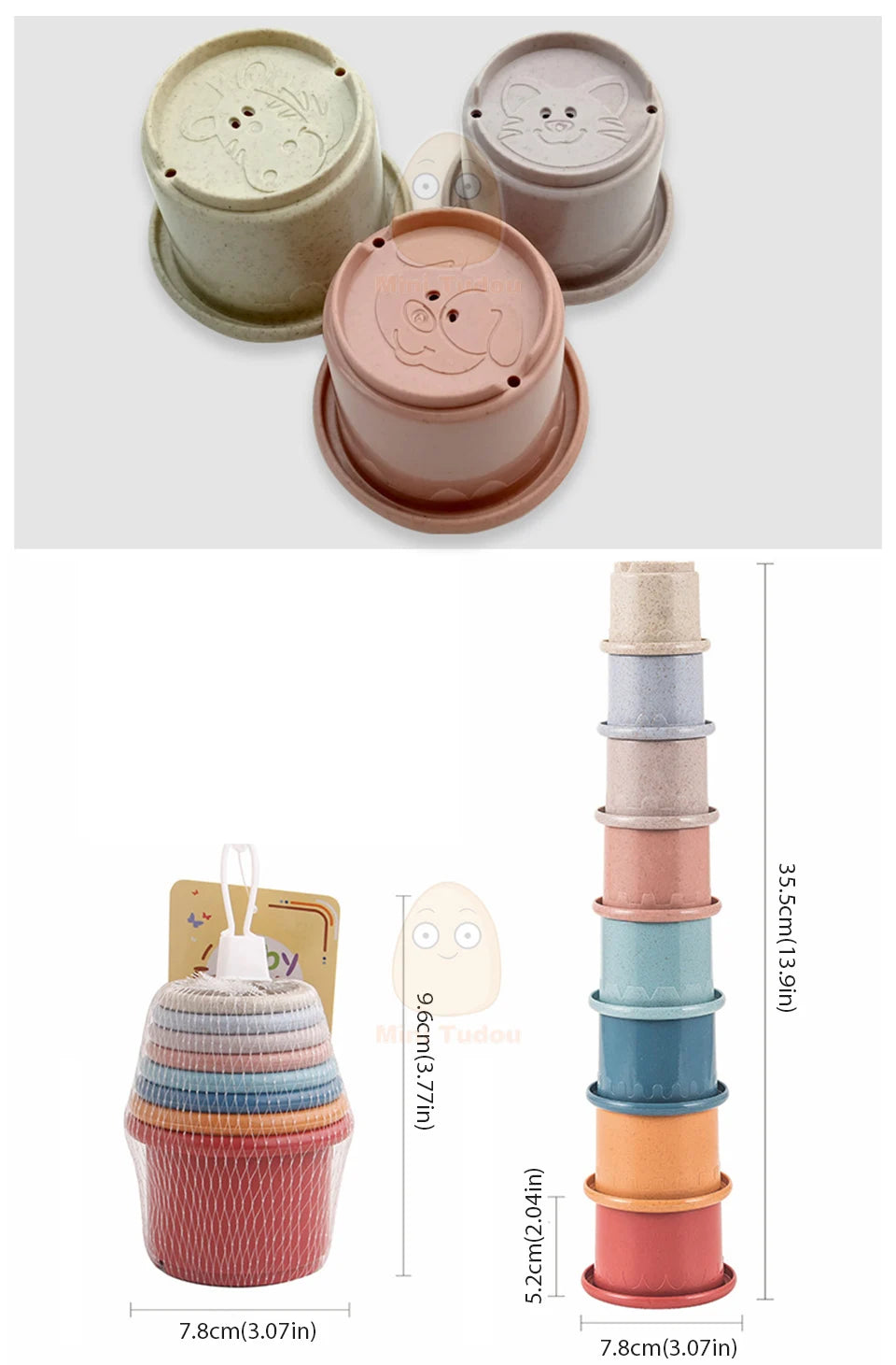 Jouets pour bébé, tasse empilable, dessin animé, apprentissage éducatif précoce, couleur, nidification, tri, bain-douche, jeu d'eau et de sable pour enfants