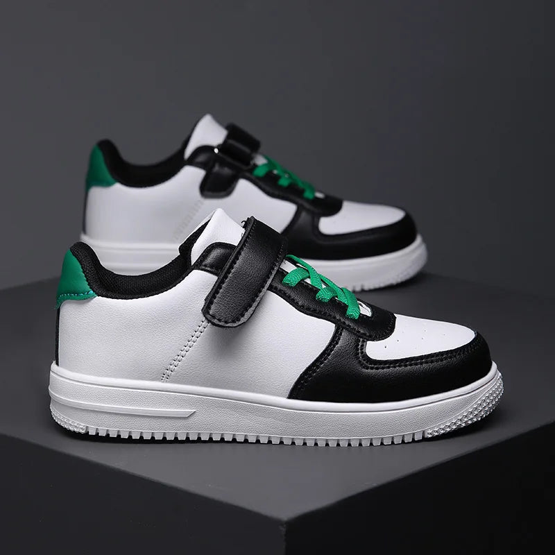 Chaussures noires pour enfants, baskets de sport en cuir pour garçons de 6 à 12 ans, décontractées, de Tennis, nouvelle collection 2024