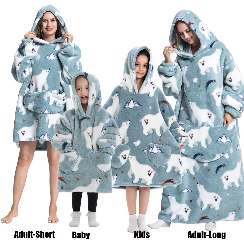 Sweat-shirt à capuche d'hiver pour femmes et hommes, pull polaire géant TV, couverture surdimensionnée avec manches, vêtements citrouille d'halloween pour adultes