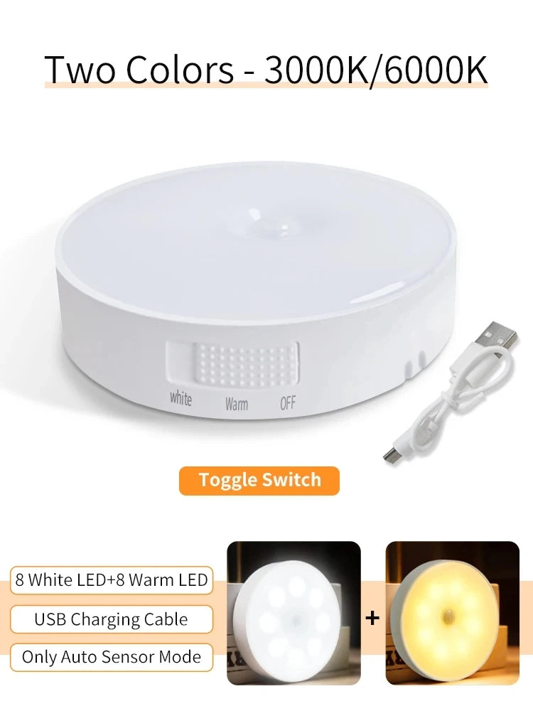 Lampe intelligente avec détecteur de mouvement, Rechargeable par Usb, lumière blanche chaude pour cuisine, escaliers, couloir, placard, chambre à coucher