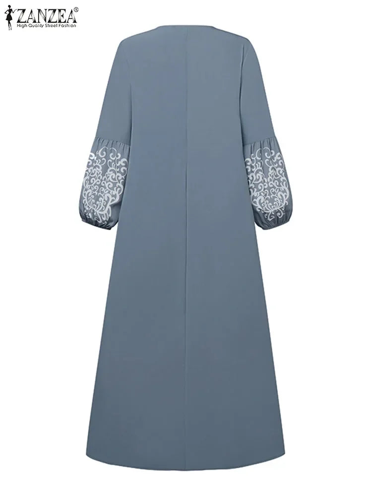 Muslim Hijab Dresses Abaya Eid Mubarek Long Dress 2025 ZANZEA Elegant Women's Long Sleeve Maxi Summer Dress Loose Kaftan Dresses