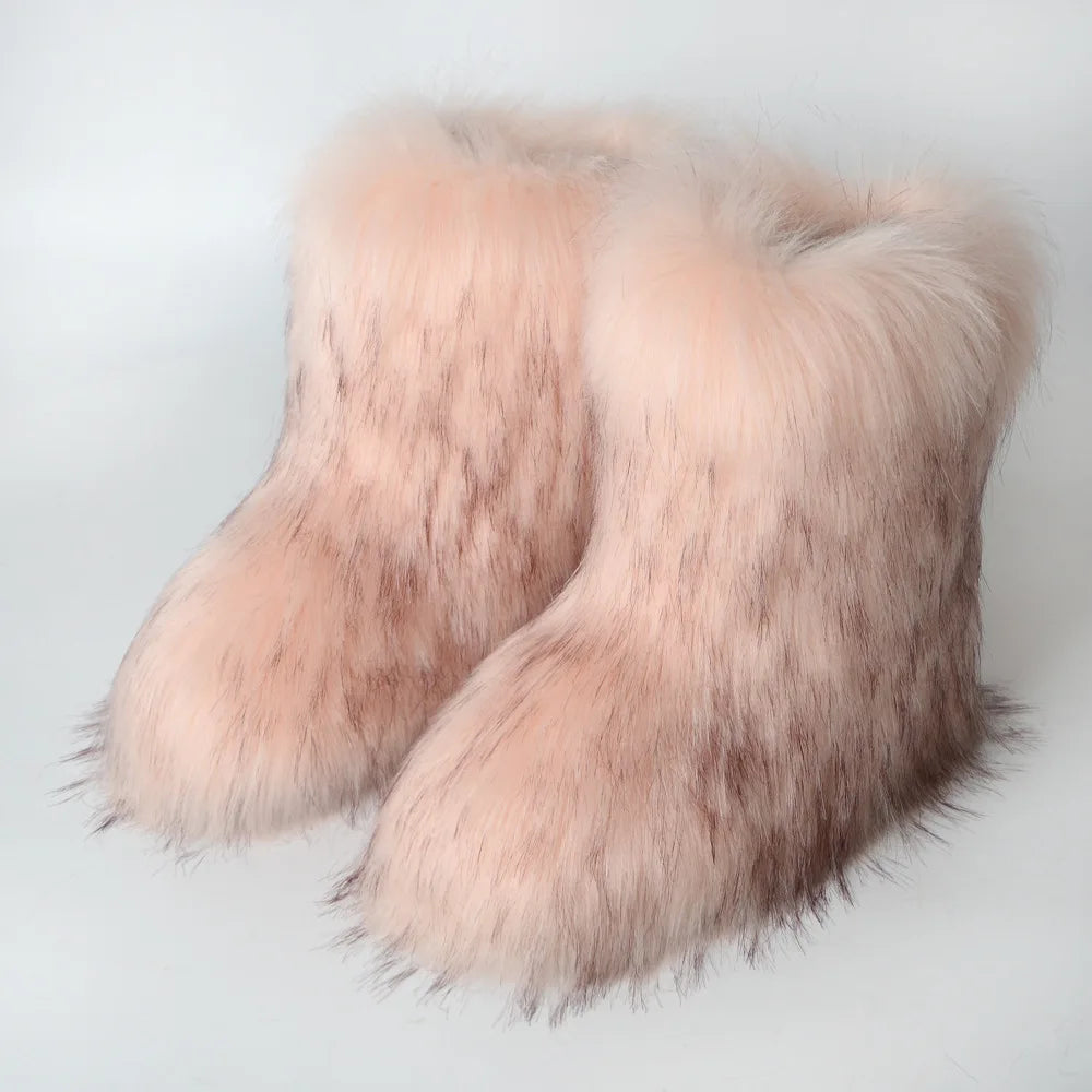 Bottes de neige d'hiver pour femmes en plein air de luxe fourrure fausse fourrure de renard bottes femme en peluche chaud plate-forme chaussures nouvelle mode Bottes grande taille 46